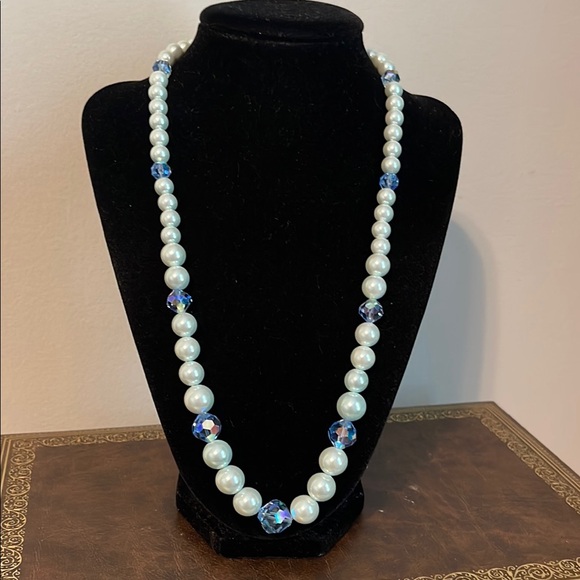 Laguna Jewelry - Laguna Blue AB Faceted Glass & Faux Pearl Single Strand Beaded Necklace